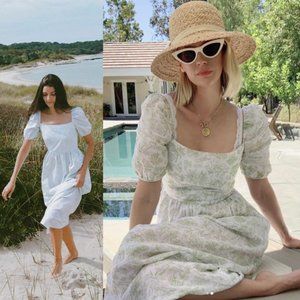 Coco Shop Antigua Short Sleeve Maxi Dress in Blue Floral Breadfruit Prin…